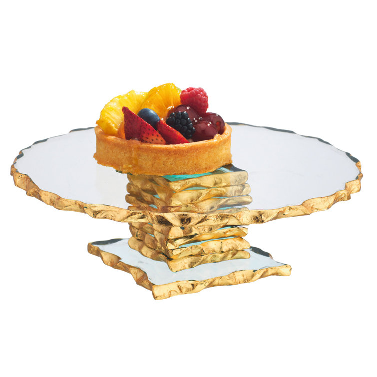 Harper 9" Gold Rimmed Glass Cake Stand