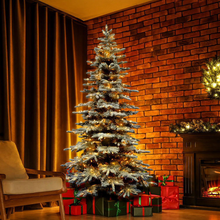 9-Foot White Pine Flocked Christmas Tree with Warm LED Lights