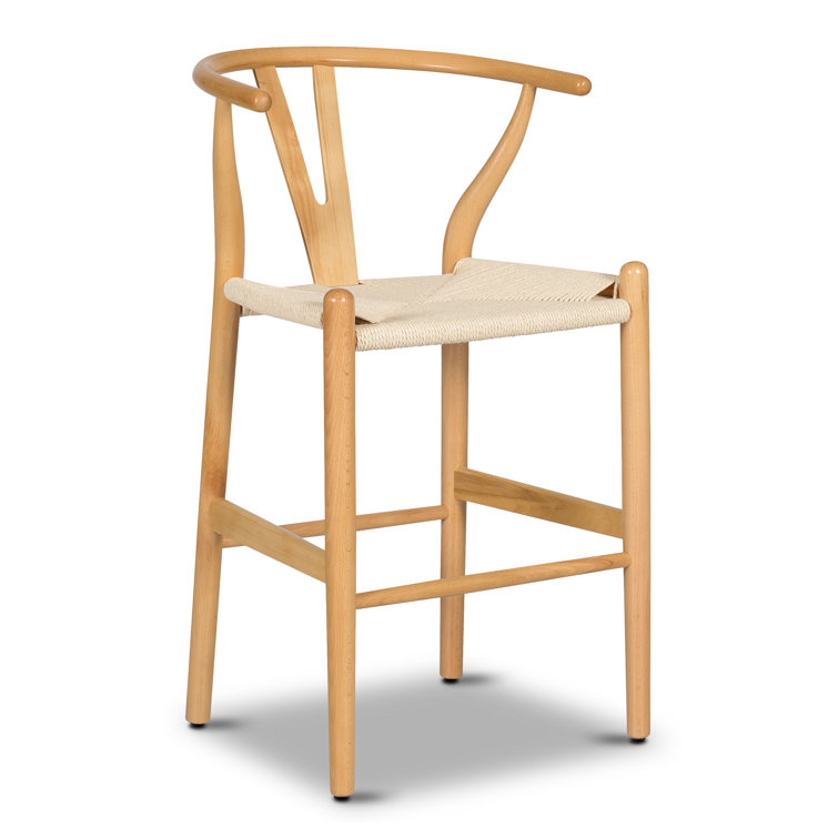 Natural Wood Counter Stool with Woven Rope Seat