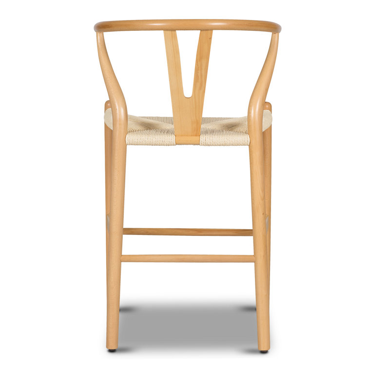 Natural Wood Counter Stool with Woven Rope Seat
