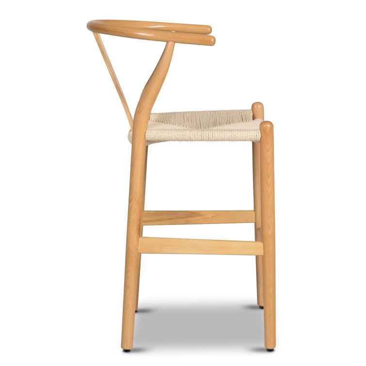 Natural Wood Counter Stool with Woven Rope Seat