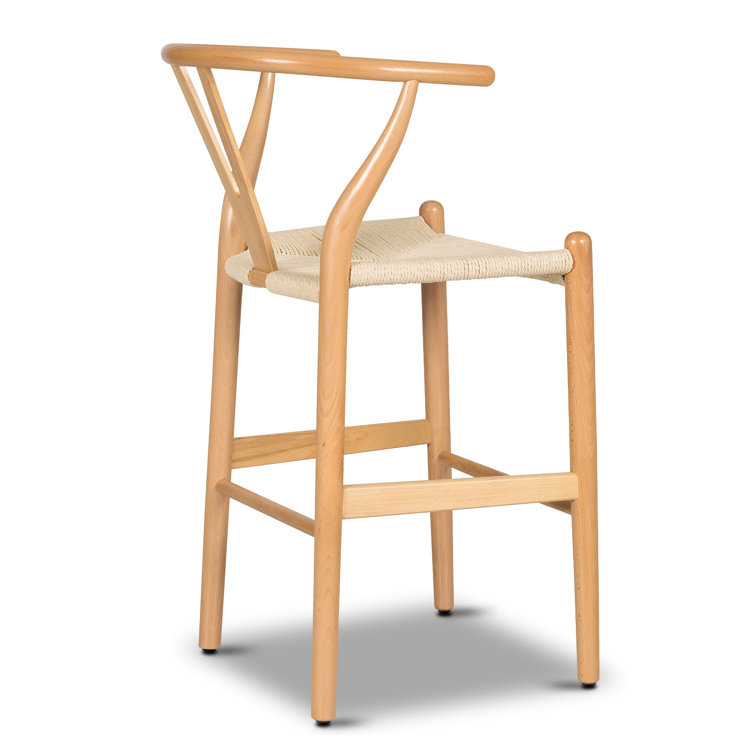 Natural Wood Counter Stool with Woven Rope Seat