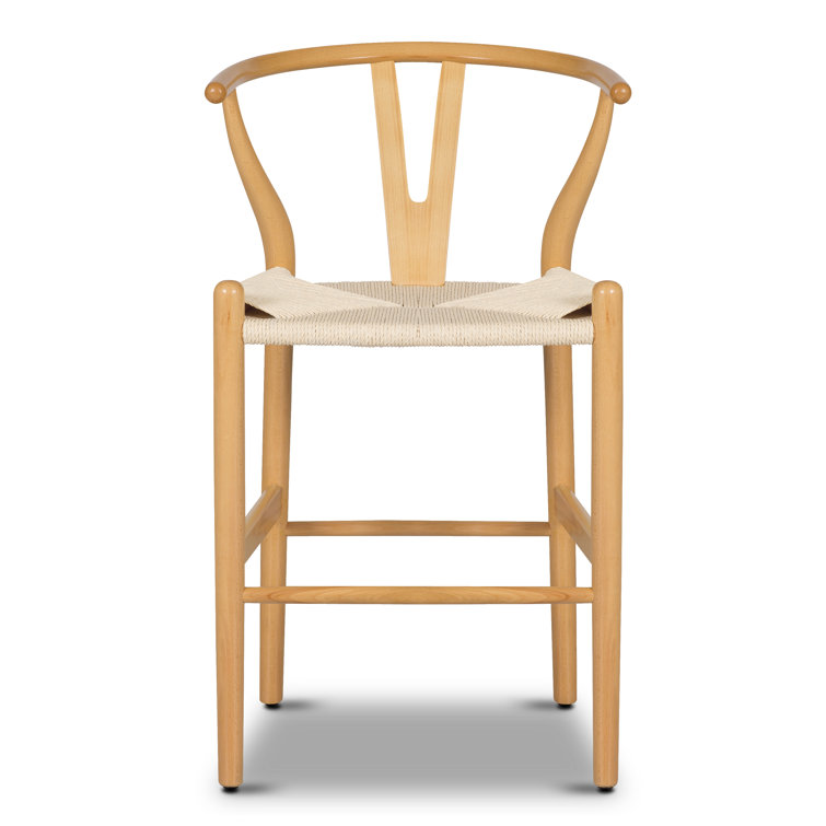 Natural Wood Counter Stool with Woven Rope Seat