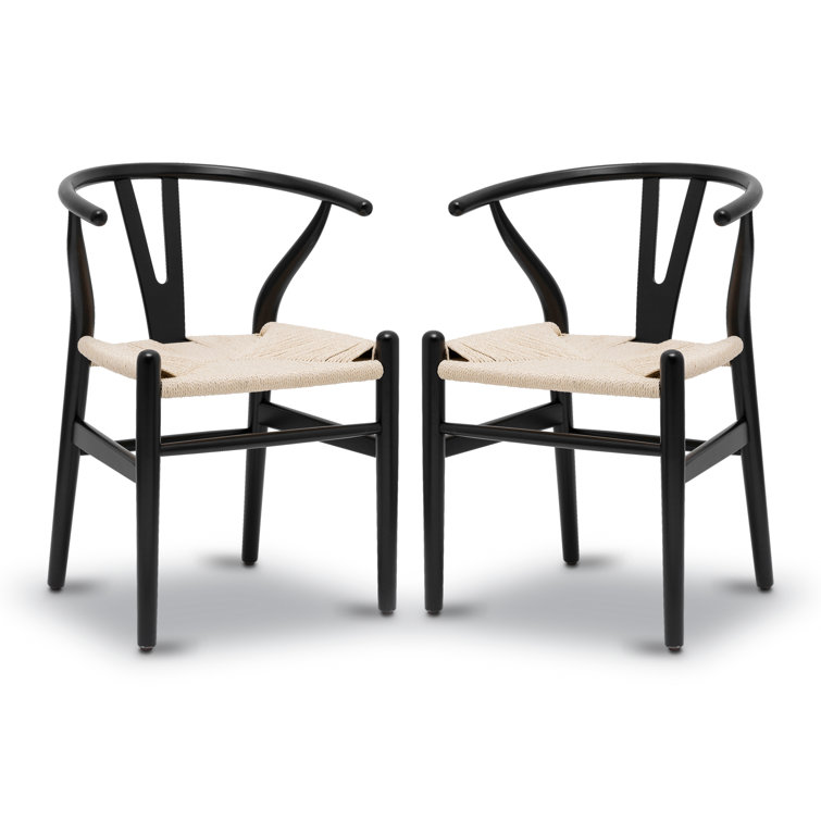 Mid-Century Modern Black Solid Wood Weave Dining Chair