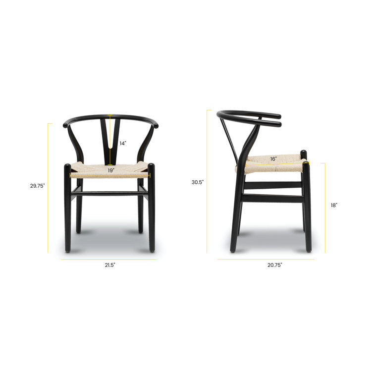 Mid-Century Modern Black Solid Wood Weave Dining Chair