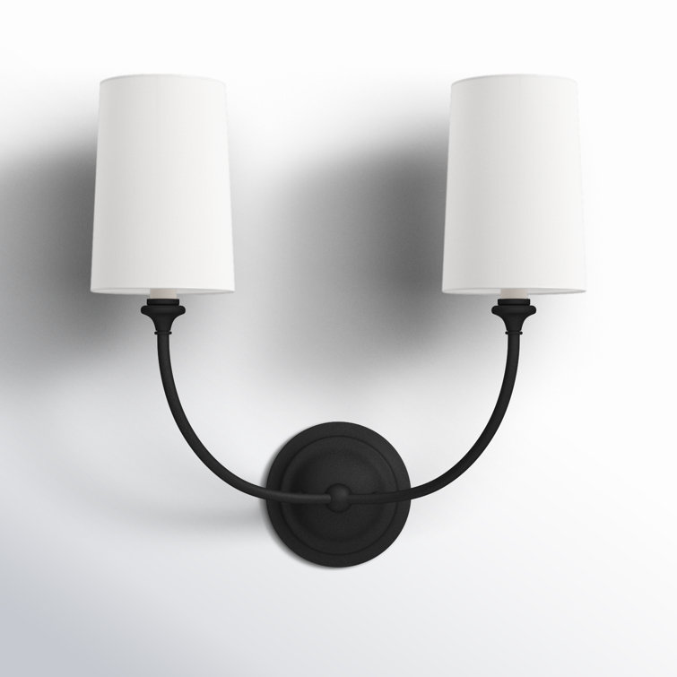 Sylvan Black Forged 2-Light Sconce with White Silk Shade