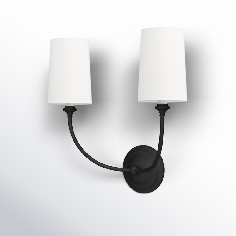 Sylvan Black Forged 2-Light Sconce with White Silk Shade