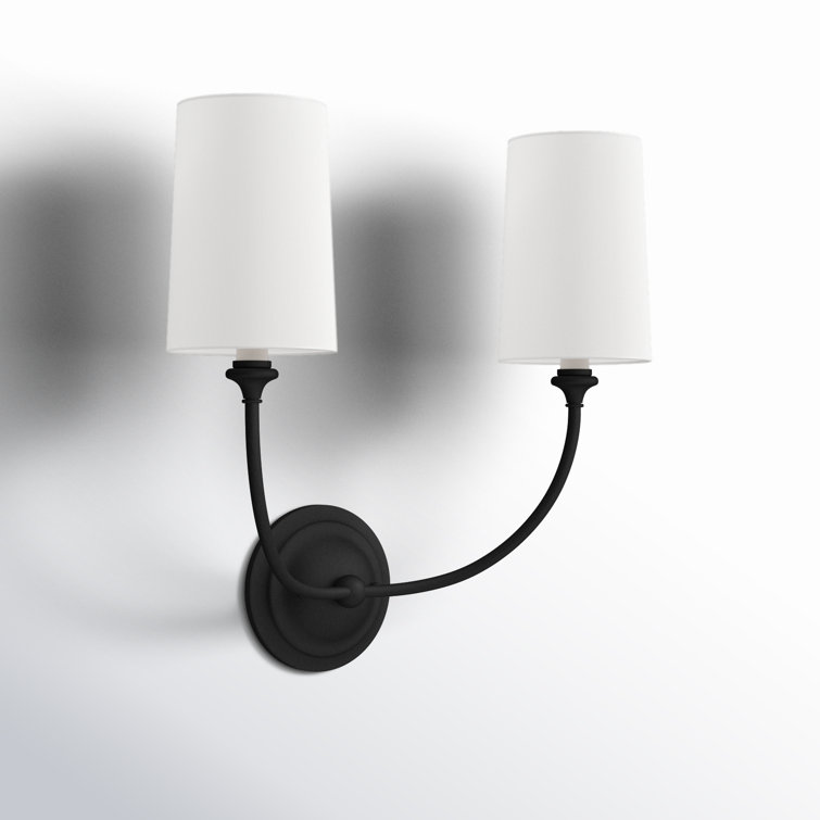 Sylvan Black Forged 2-Light Sconce with White Silk Shade
