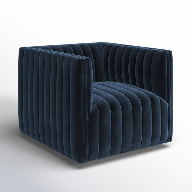 Sapphire Navy Swivel Glove Chair in Luxurious Leather and Wood