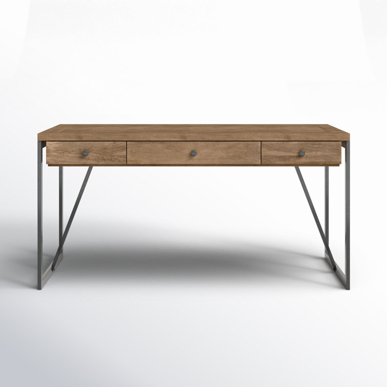 Gray and Brown Wood Home Office Desk with Drawers