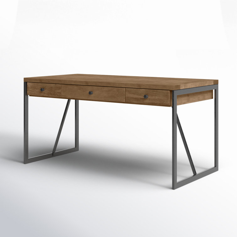 Gray and Brown Wood Home Office Desk with Drawers