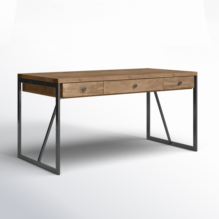 Gray and Brown Wood Home Office Desk with Drawers