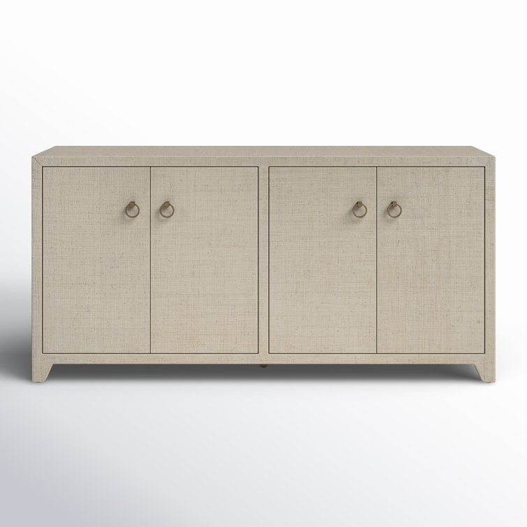 Bar Harbor Hand-Woven Natural Raffia 70" Sideboard with Brass Pulls