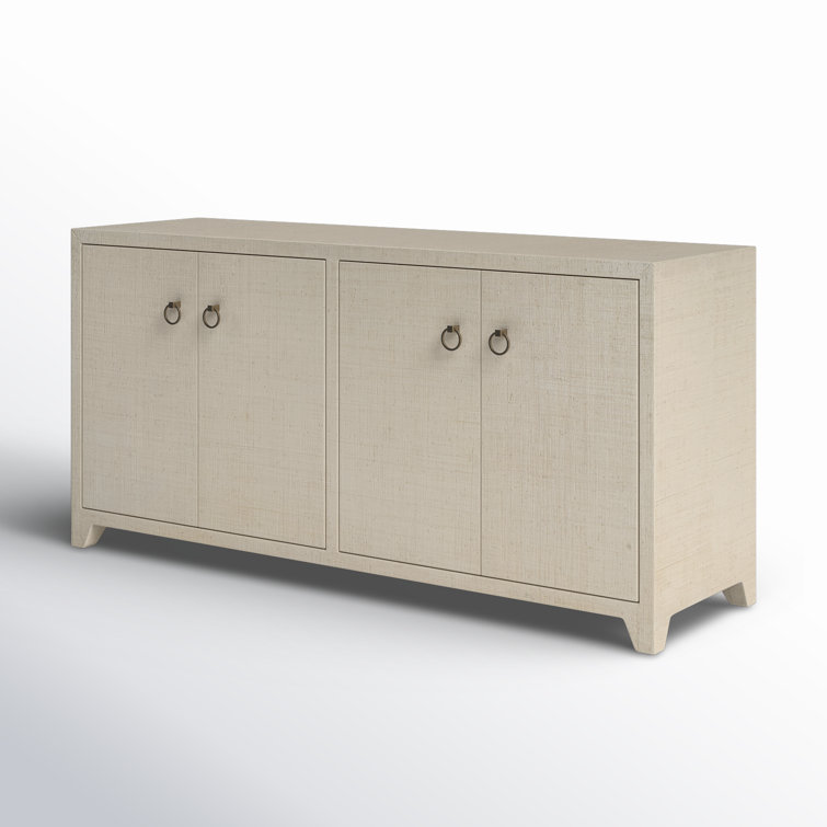 Bar Harbor Hand-Woven Natural Raffia 70" Sideboard with Brass Pulls