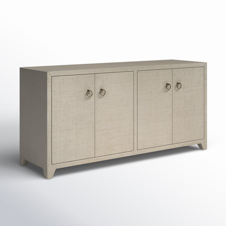 Bar Harbor Hand-Woven Natural Raffia 70" Sideboard with Brass Pulls