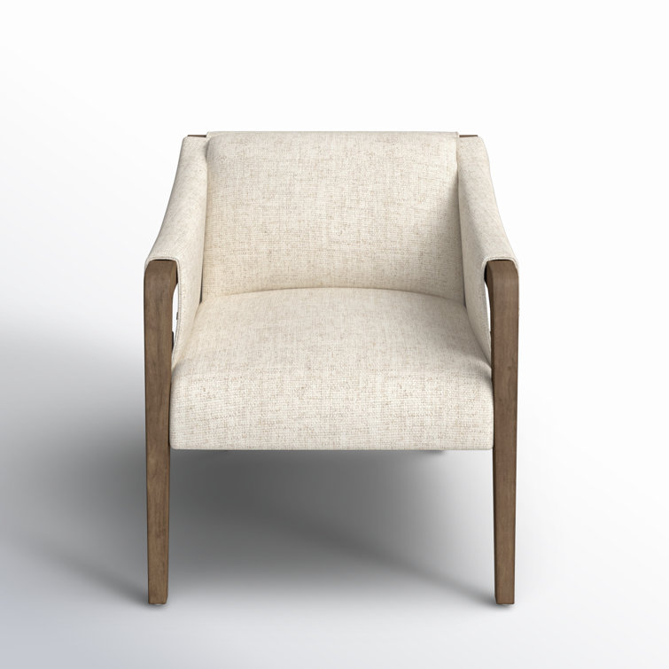 Contemporary Thames Cream Leather & Wood Stationary Accent Chair