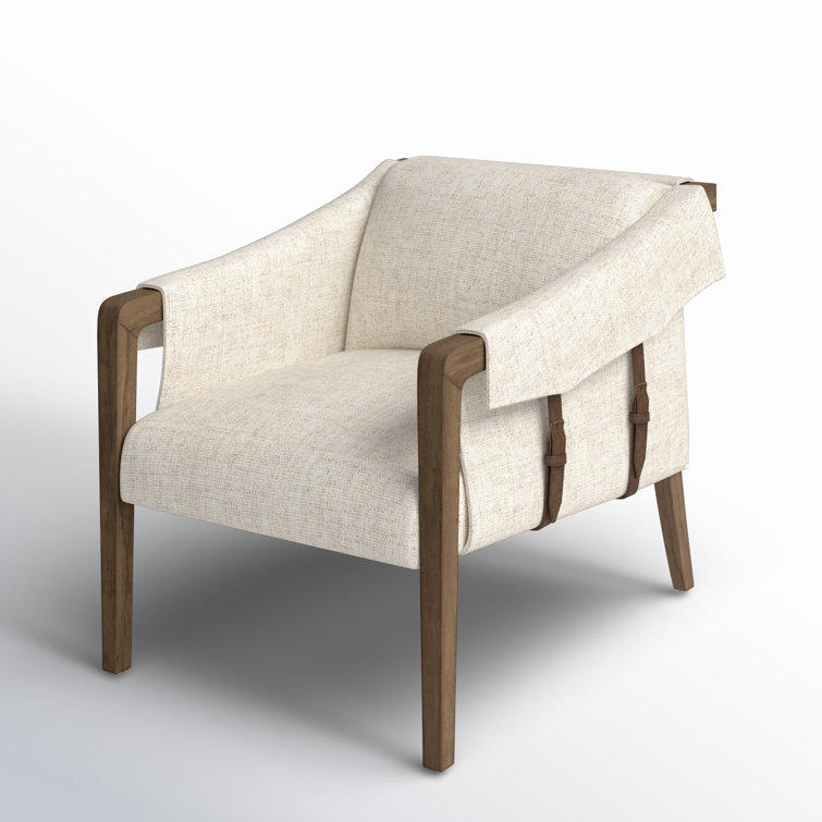 Contemporary Thames Cream Leather & Wood Stationary Accent Chair