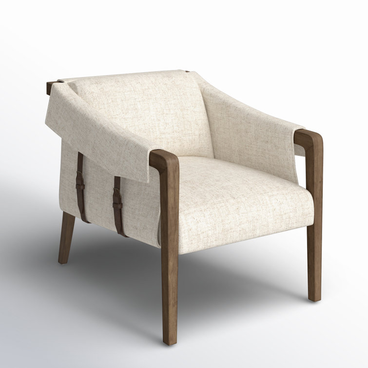 Contemporary Thames Cream Leather & Wood Stationary Accent Chair