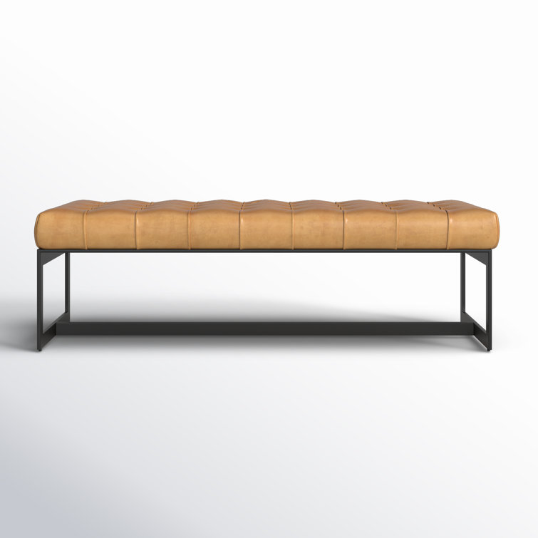 Tan Genuine Leather Industrial Bench with Metal Frame
