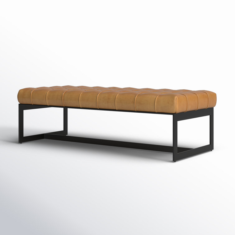 Tan Genuine Leather Industrial Bench with Metal Frame