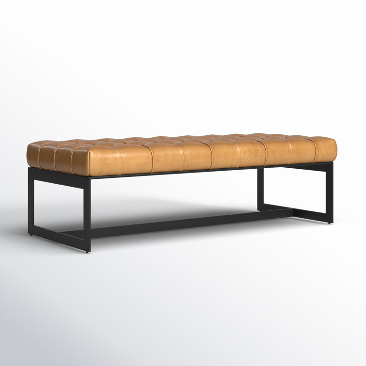 Tan Genuine Leather Industrial Bench with Metal Frame