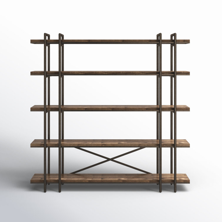 Scandinavian Wood and Metal 5-Shelf Etagere Bookcase