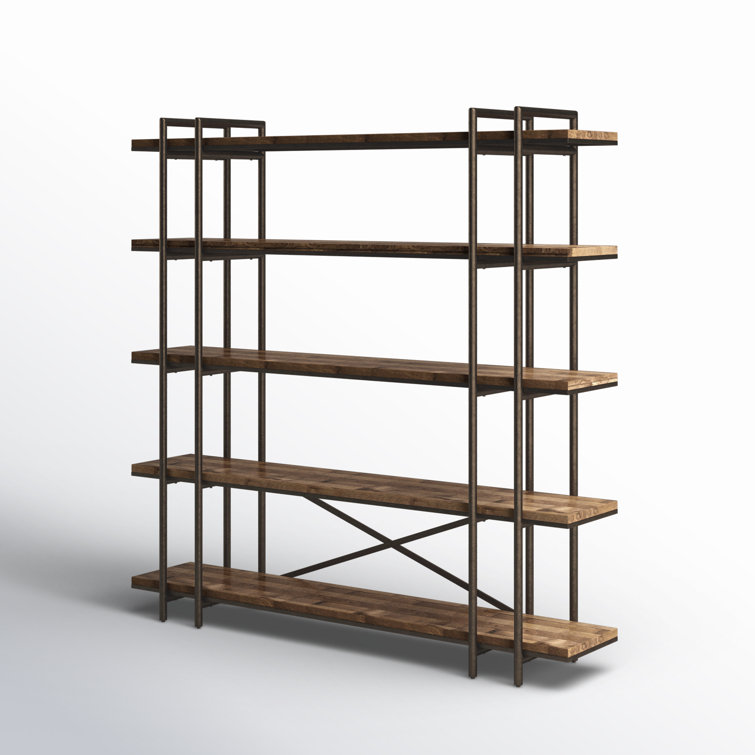 Scandinavian Wood and Metal 5-Shelf Etagere Bookcase