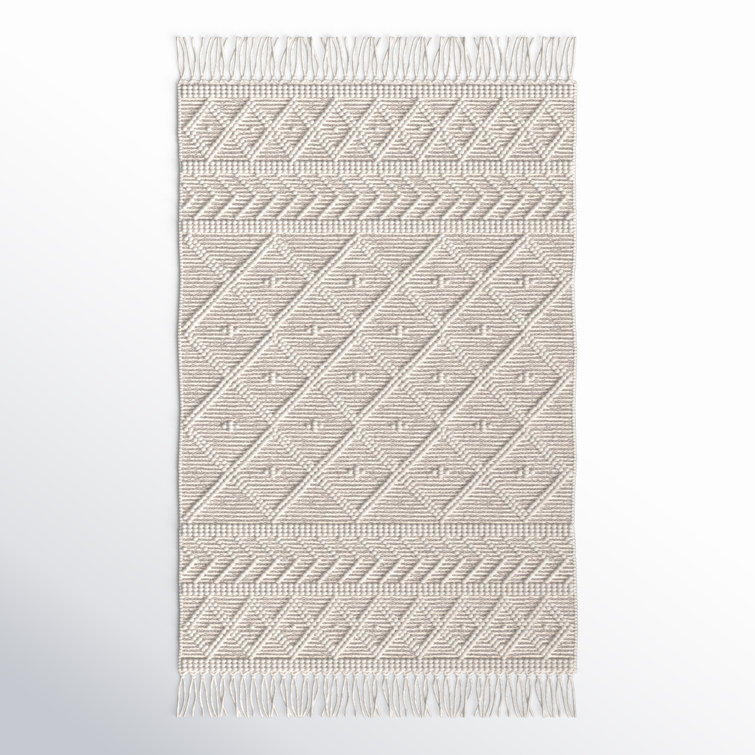 Ivory Spot Handmade Wool Rug 45"x27" with Easy Care