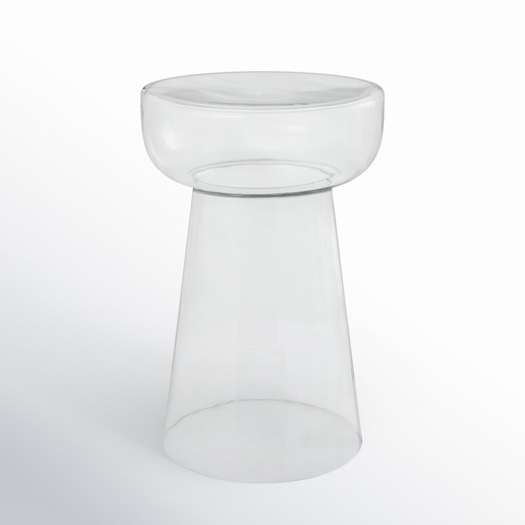 Clear Glass Round Drum Base End Table