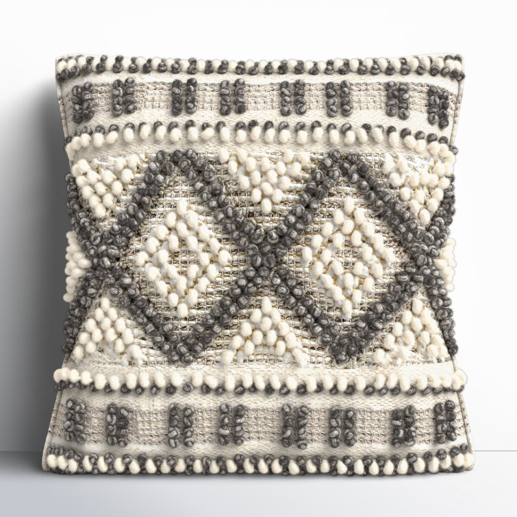 18" Square Beige and Gray Wool Cotton Pillow Cover