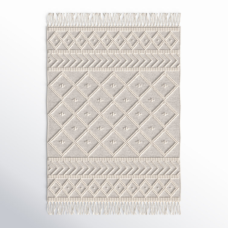 Ivory Spot Handmade Wool Rug 45"x27" with Easy Care