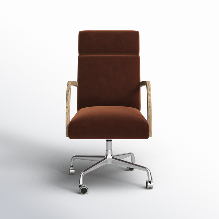 Masterson Burnt Auburn Velvet Swivel Desk Chair with Distressed Oak Frame