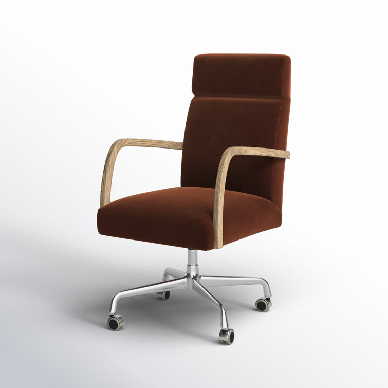 Masterson Burnt Auburn Velvet Swivel Desk Chair with Distressed Oak Frame
