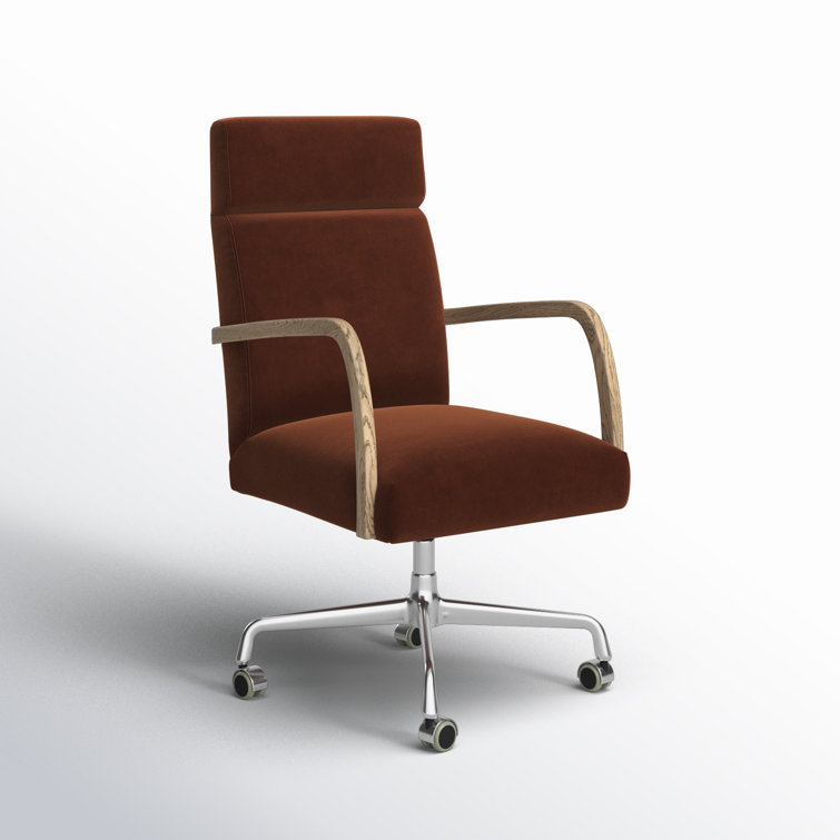 Masterson Burnt Auburn Velvet Swivel Desk Chair with Distressed Oak Frame