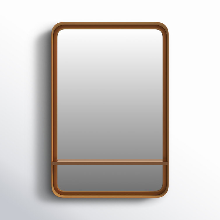Elegant Rectangular Bronze and Gold Wood Bathroom Vanity Mirror with Shelf