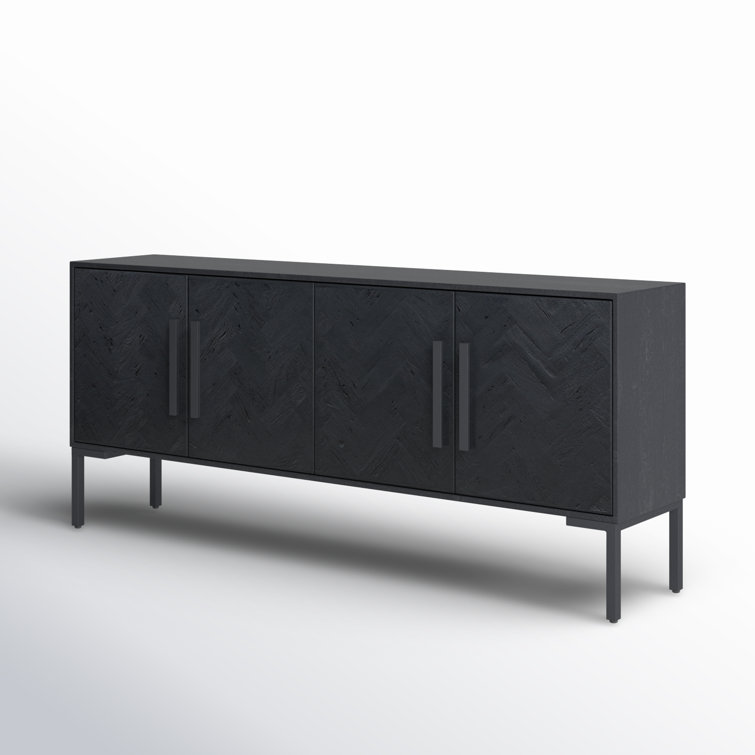 77'' Matte Black Mango Wood Sideboard with Iron Legs