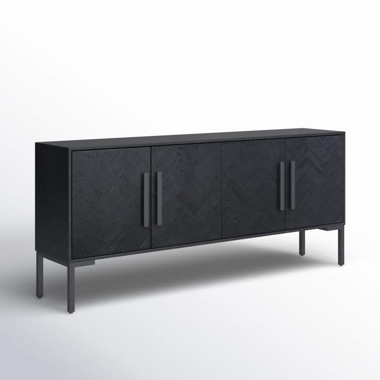 77'' Matte Black Mango Wood Sideboard with Iron Legs