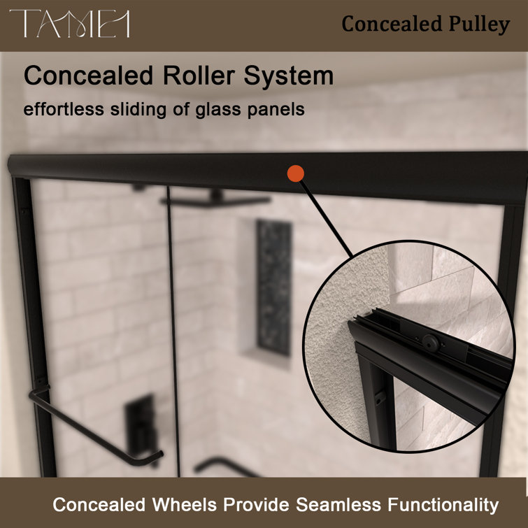 Matte Black Semi Frameless Sliding Tub Door with Clear Glass