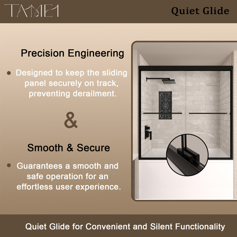 Matte Black Semi Frameless Sliding Tub Door with Clear Glass