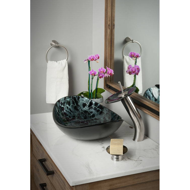 Black and Silver Oval Glass Above-Counter Vessel Sink