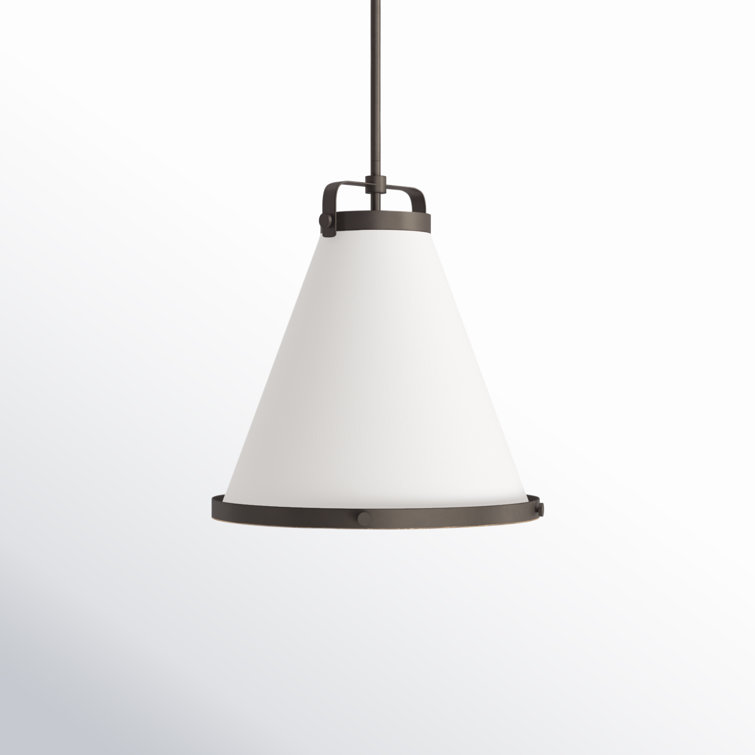 Lacquered Brass and Off-White Single Cone Pendant Light