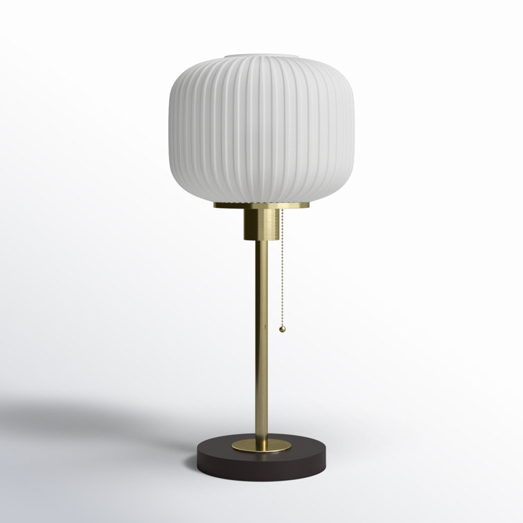 Antique Brass and Black Ribbed Glass Table Lamp