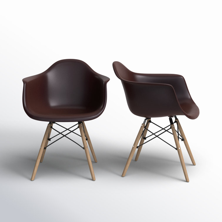 Brown and Natural Plastic Arm Chairs with Wood Legs, Set of 2