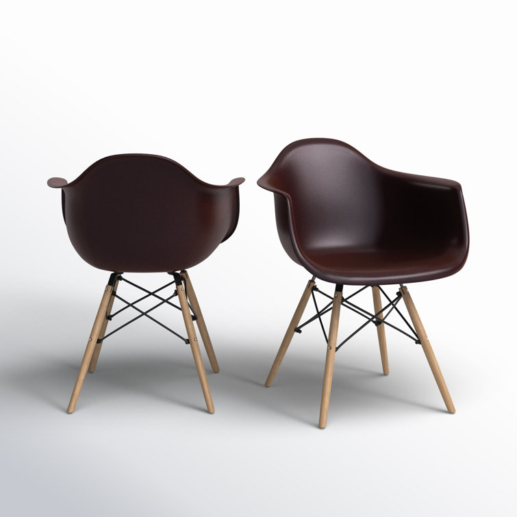 Brown and Natural Plastic Arm Chairs with Wood Legs, Set of 2