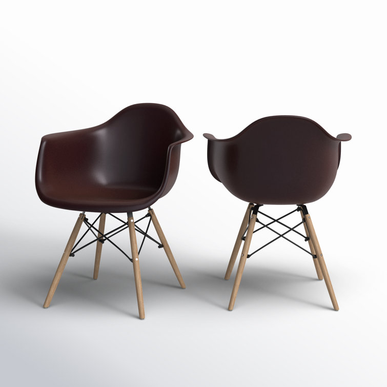 Brown and Natural Plastic Arm Chairs with Wood Legs, Set of 2