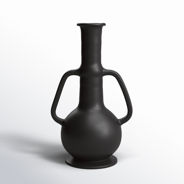 Black Ceramic Decorative Table Vase with Handles