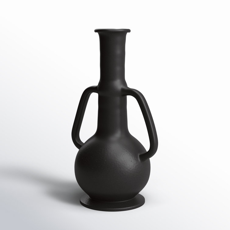 Black Ceramic Decorative Table Vase with Handles
