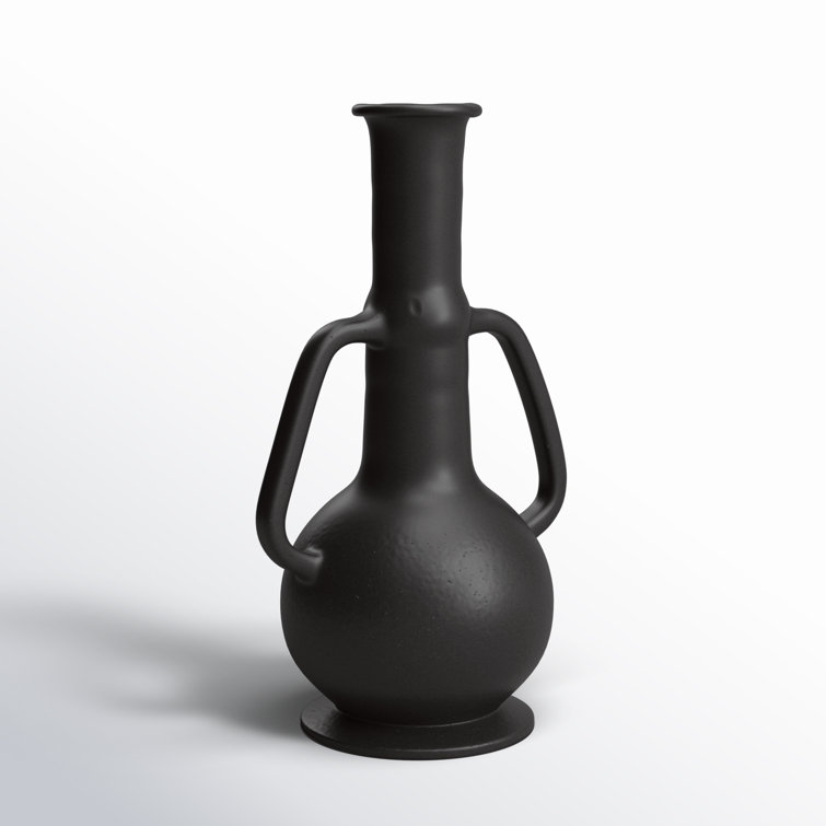 Black Ceramic Decorative Table Vase with Handles