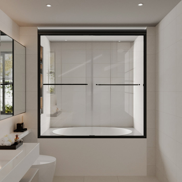 60'' Matte Black Semi-Frameless Sliding Tub Door with Clear Glass