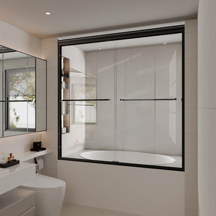 60'' Matte Black Semi-Frameless Sliding Tub Door with Clear Glass